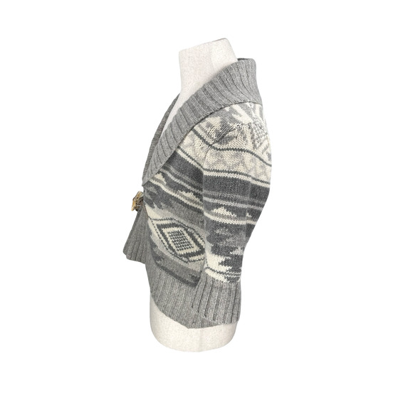 Vintage Lauren Ralph Lauren Aztec Cardigan Sweater Womens PM Gray Wool LRL - Picture 4 of 9